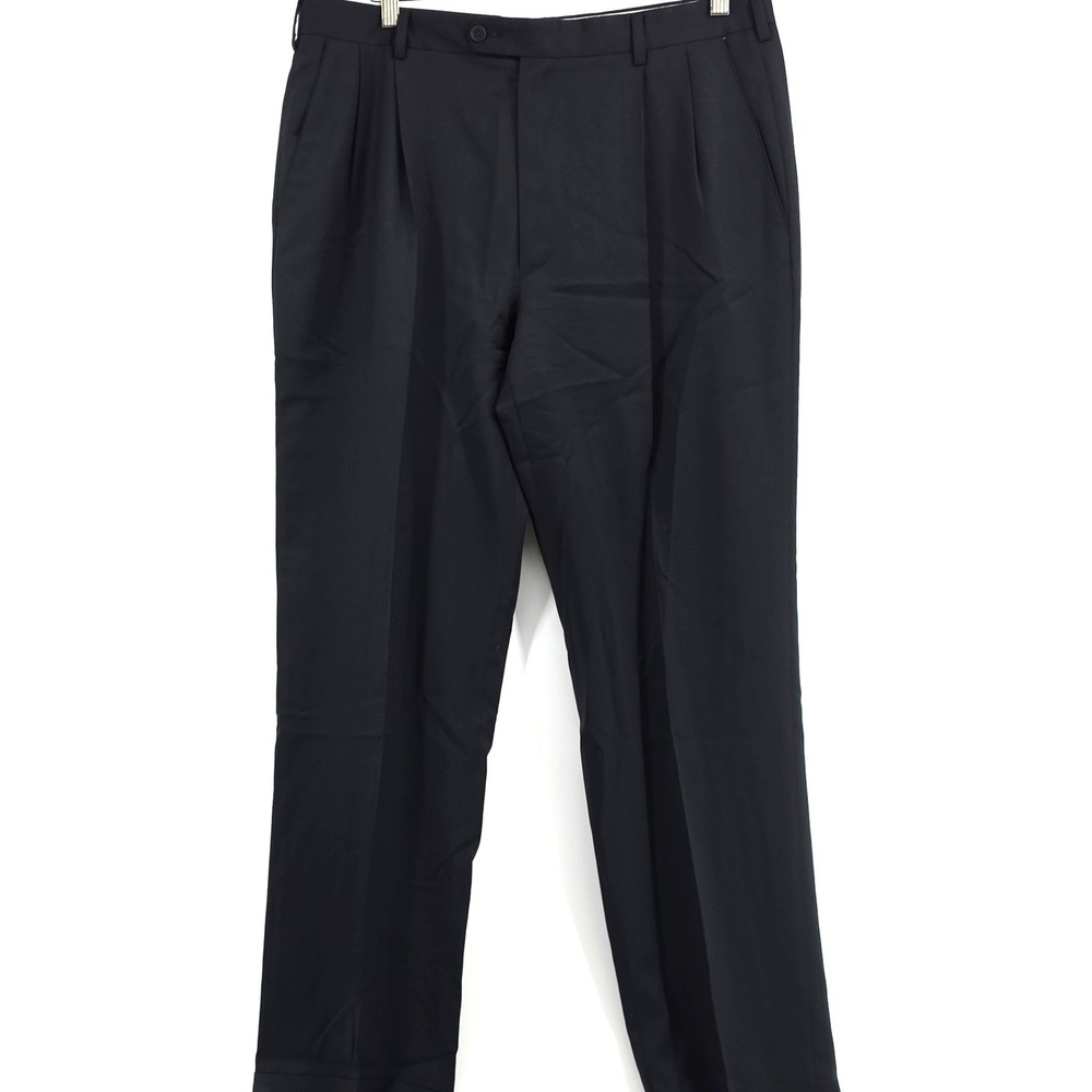Zanella Bennett Black Pleated Wool Dress Pants Mens 36 Made in Italy Tailored
